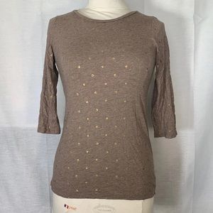 Gap 1/2 Sleeve Brown Gold Polka Dot Top